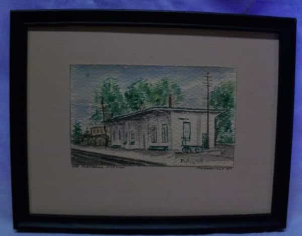 VINTAGE Water Color Old Railroad Station Haddonfield NJ  Phyllis Lindell