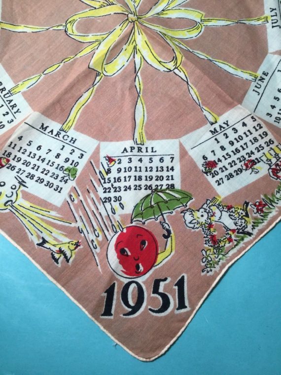 1951 Calendar Handkerchief His & Hers Pair New Years Memorabilia