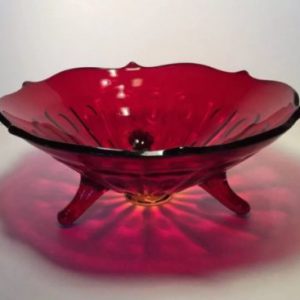 Fenton Ruby Red Glass Candy Dish with Amber Center Footed Bowl
