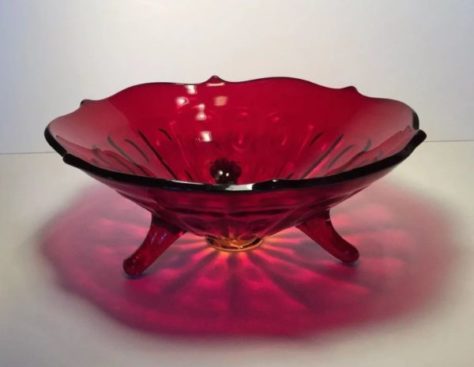 Fenton Ruby Red Glass Candy Dish with Amber Center Footed Bowl