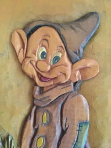 Hand Carved Disney's Dopey Wood Sculpture Wall Art Disney Snow White
