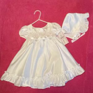 Kid Collection White Christening Dress & Bonnet Special Occasion Small