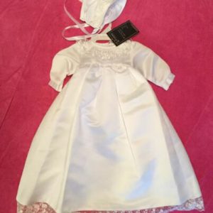 Our Small World White Christening Dress & Bonnet 229L XS 0-3 Mos