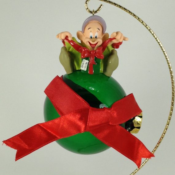 Disney Dopey Sideways Green Glass Ball Ornament Snow White and the Seven Dwarfs