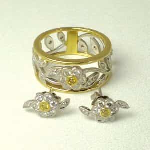 Simon G 18K Garden Flower Collection Ring & Custom Earrings Set