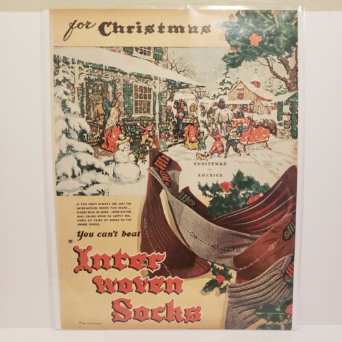 1945 Interwoven Socks Christmas Print Ad-Vintage Advertisement