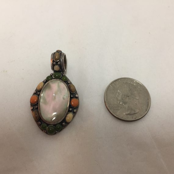 sterling-silver-abalone-multi-colored-stone-pendant-925-cfj-thai-vintage