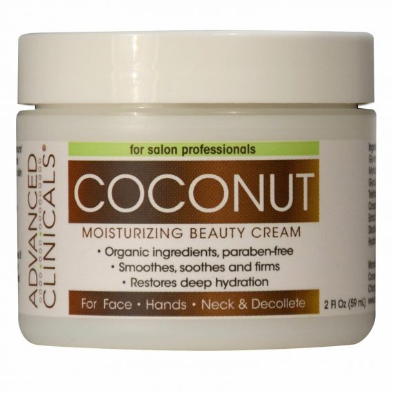 Advanced Clinicals Coconut Moisturizing Beauty Cream 2 oz  Organic Ingredients
