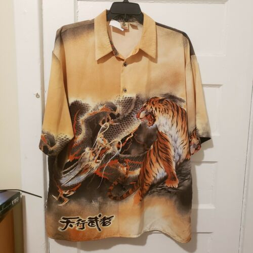 BillionBay Men's Short Sleeve Shirt Polyester Tiger and Dragon Size