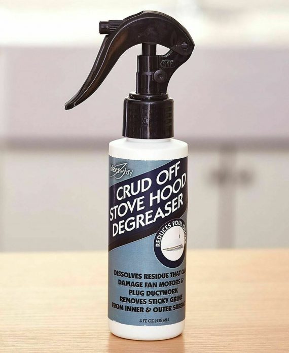 Kleenway Crud Off Stove Hood Degreaser 4fl oz with a sprayer.