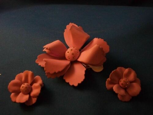 Wild Satin Purple Flower Brooch and Matching Earrings