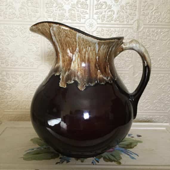 Vintage Original Pottery Class Brown Drip Glaze Water Pitcher