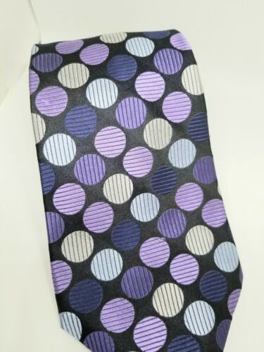 Lord&Taylor Metropolitan Black/Purple  Poka Dots Silk Necktie #WPL9118