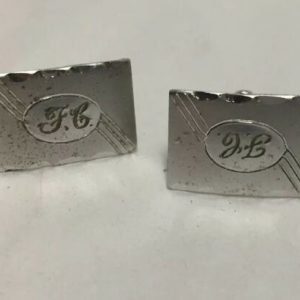 Silver Tone Cufflinks Engraved JC Vintage Swivel T Back