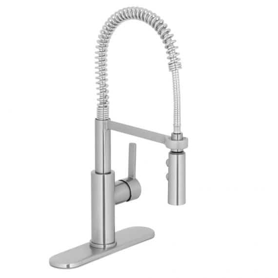 Glacier Bay Statham 1004 957 815 Single-Handle Coil Spring Neck Kitchen Faucet with TurboSpray and FastMount in Stainless Steel