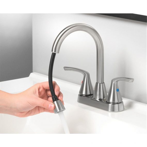 Homewerks Worldwide H13L-421-BN Centerset 2-Handle bathroom faucet with plastic push pop up in Brushed Nickel