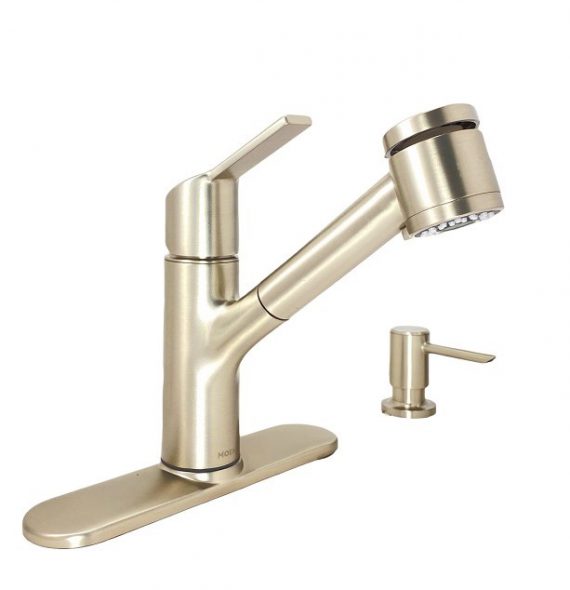 Moen Sombra 87701SRS 1-Handle Kitchen Faucet w/ Pull-Out Sprayer, Soap Dispenser
