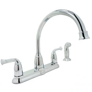 MOEN Banbury CA87553 2-Handle Mid-Arc Standard Kitchen Faucet with Side Sprayer in Chrome