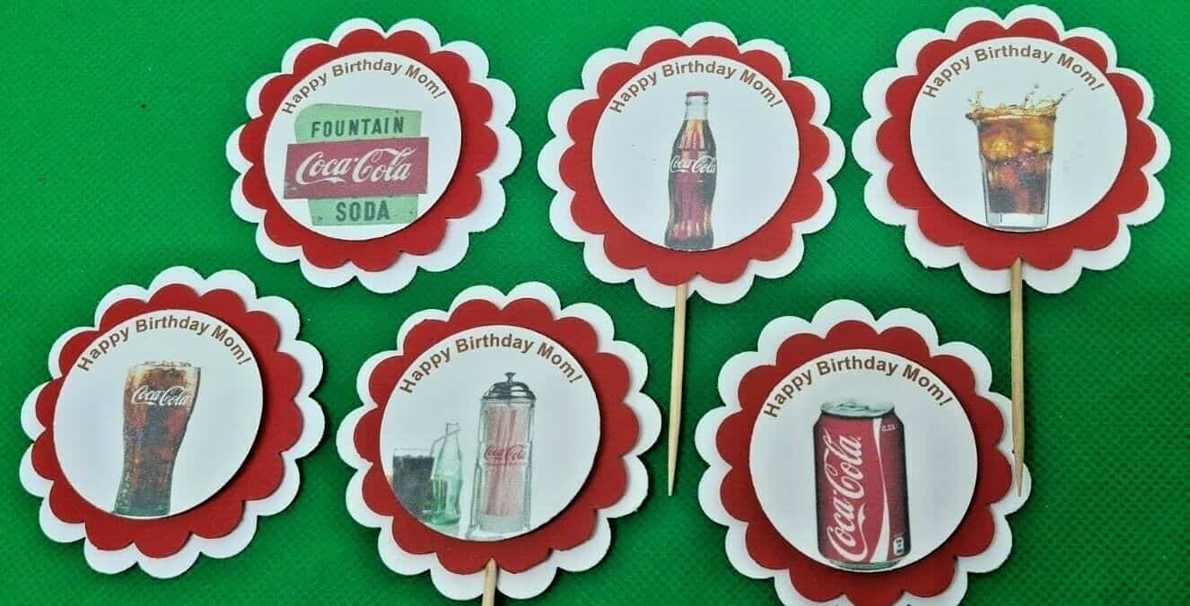 12 Pre-Cut Edible Coca Cola Cupcake Toppers
