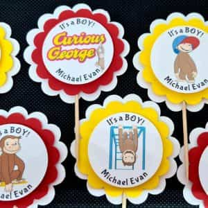 Curious George Party birthday baby shower supplies personalized cupcake topper