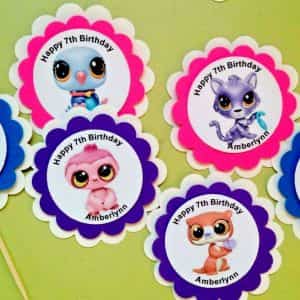 Littlest Pet Shop Personalized Cupcake Toppers Birthday Party handmade