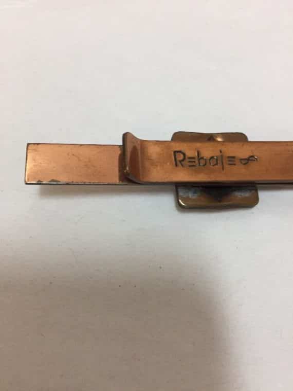 rebajes-copper-tie-bar-clip-geometric-design-signed-vintage