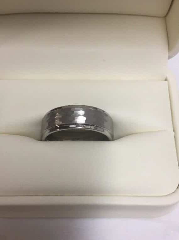 Mens Wedding Band Silver Size 10 TC.850 Textured FG Tungsten Carbide