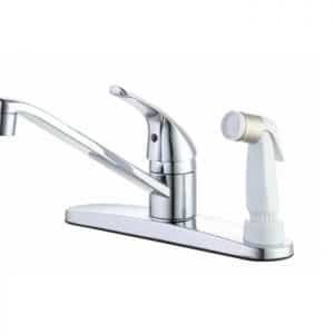 Glacier Bay 1005655262 Single-Handle Standard Kitchen Faucet in Chrome with White Deck Sprayer