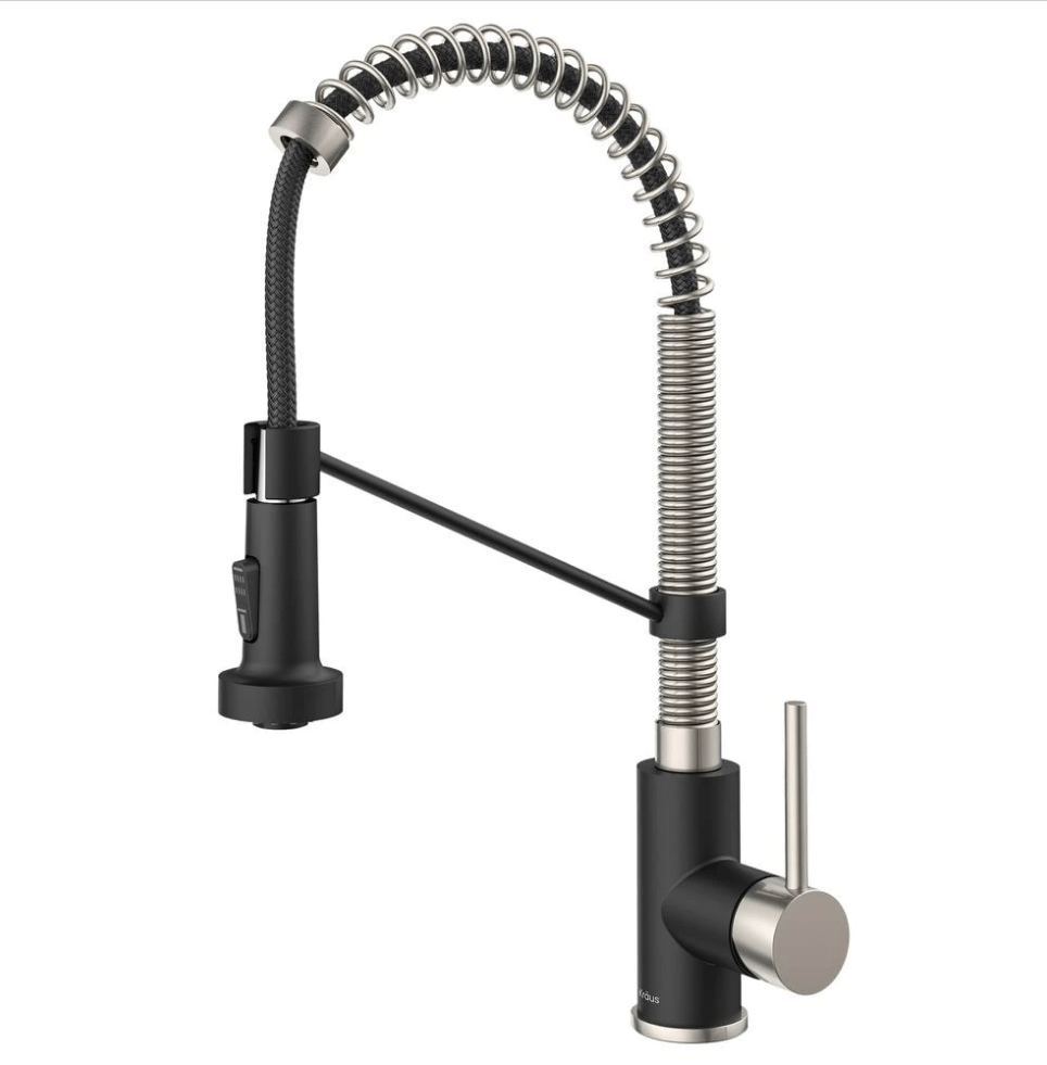 KRAUS Bolden KPF-1610SSMB Single-Handle Pull-Down Sprayer Kitchen Faucet with Dual Function Sprayhead in Stainless Steel and Black