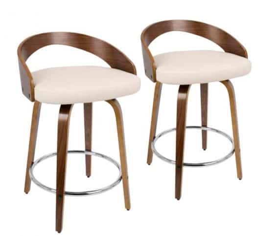 Lumisource Grotto B24-GROTTOR WLCR2 24 in. Walnut and Cream Faux Leather Counter Stool (Set of 2)