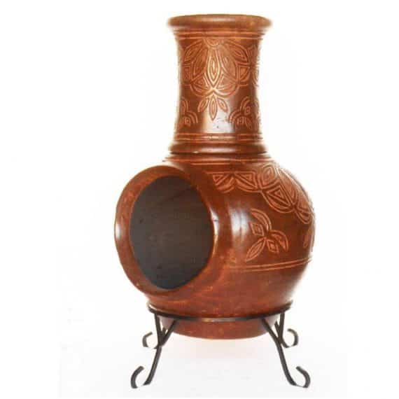 37 in. 1001 802 023 Clay KD Chiminea with Iron Stand (Scroll)