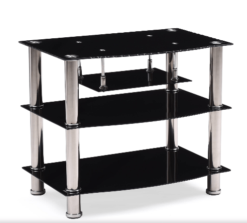 HODEDAH HITV4 28 in. Black Glass TV Stand Fits TVs Up to 42 in. with Built-In Storage