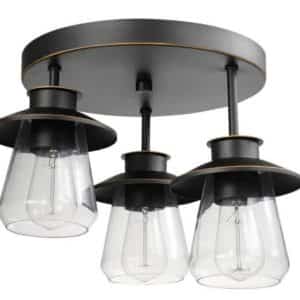 Globe Electric 60879 Nate 11 in. 3-Light Oil Rubbed Bronze Semi-Flush Mount Ceiling Light with Clear Glass Shades