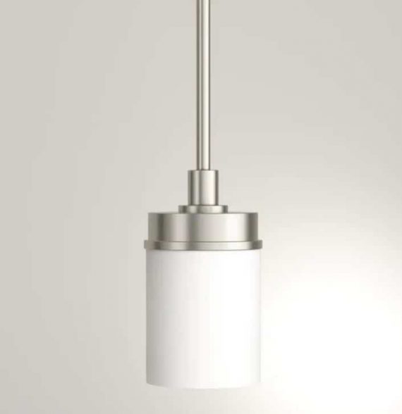 Hampton Bay Hillcrest 1Light Brushed Nickel Mini Pendant with Frosted