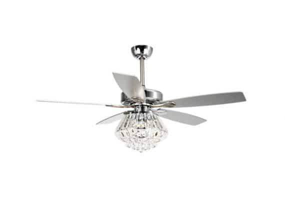 Parrot Uncle Zuniga F6222A110V 52 in. Indoor Chrome Downrod Mount Crystal Chandelier Ceiling Fan With Light and Remote Control