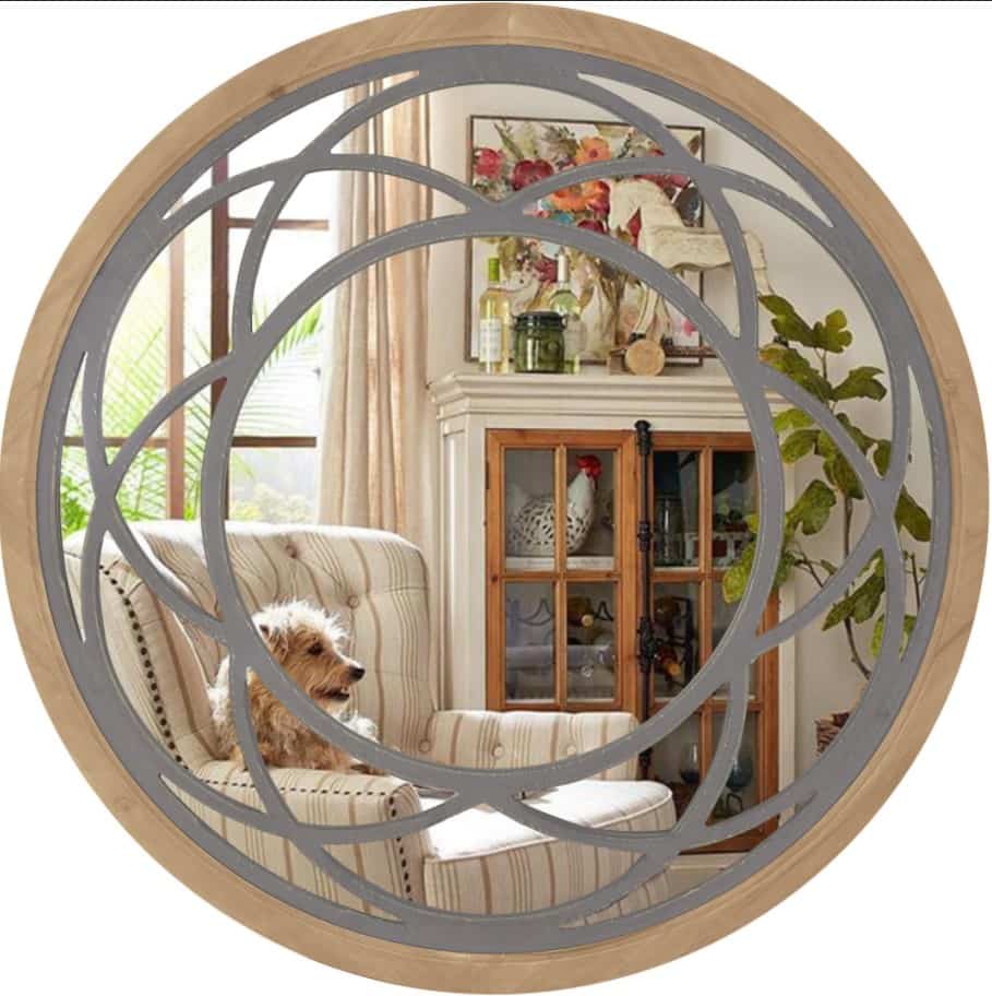 Rustic U201004 30 in. x 30 in. Farmhouse Round Wood Frame Wall Mirror