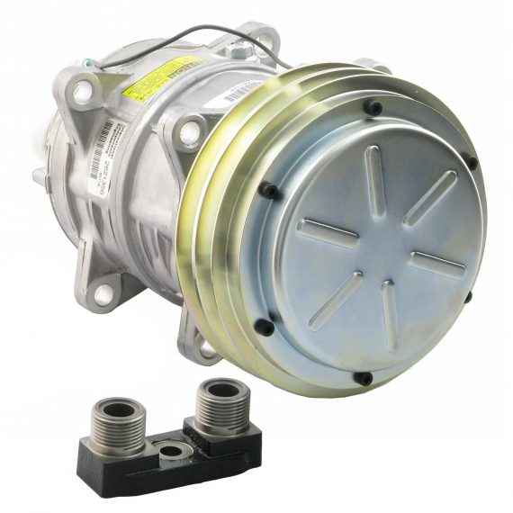 Hesston-Fiat Windrower Seltec/Tama TM16 Compressor, w/ 2 Groove Clutch & Manifold - Air Conditioner