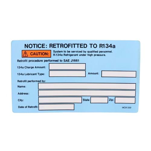 Retrofit Label for R134A Conversion, (Pkg. of 10)-Air Conditioner