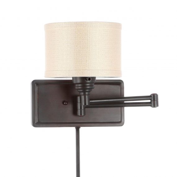 hampton-bay-brookhaven-465-919-1-light-bronze-swing-arm-sconce-with-fabric-shade-and-6-ft-cord
