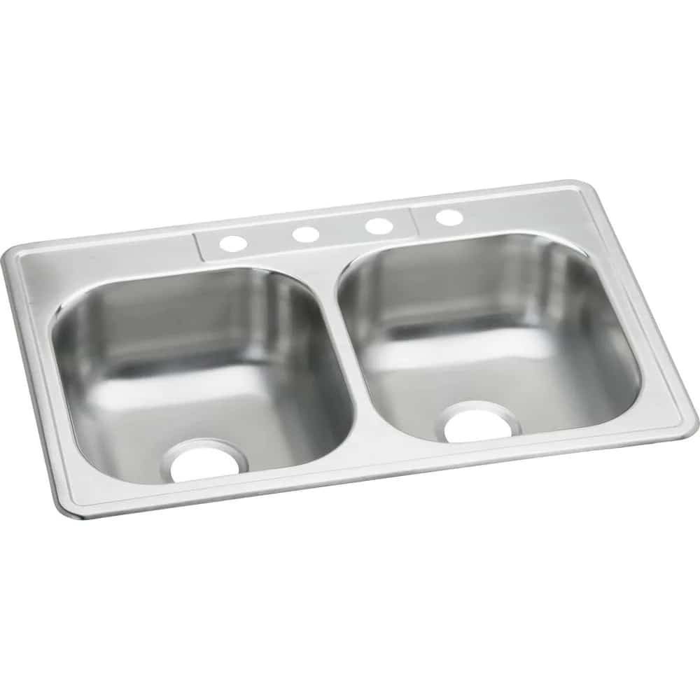 Glacier Bay 114 658 Drop-In Stainless Steel 33 in. 4-Hole Double Bowl ...