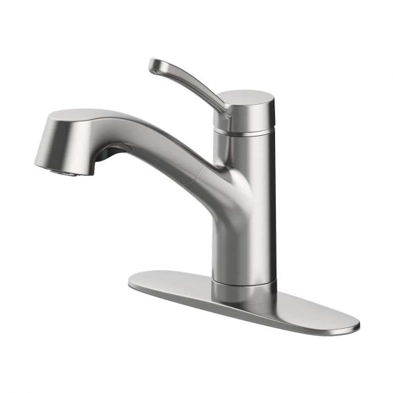 Glacier Bay McKenna 1005 657 524 Single-Handle Pull-Out Sprayer Kitchen Faucet in Stainless Steel with TurboSpray and Fastmount