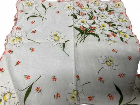 vintage-white-yellow-daffodils-orange-flowers-handkerchief-hankie-vintage-floral