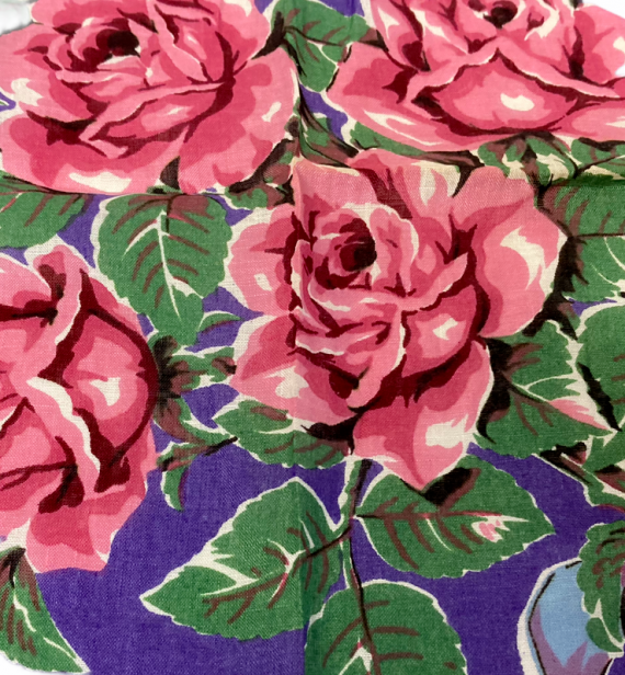 pink-roses-blue-ribbon-purple-vintage-hanky-handkerchief-hankie-green-leaves