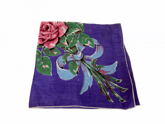 pink-roses-blue-ribbon-purple-vintage-hanky-handkerchief-hankie-green-leaves