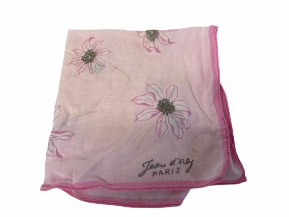 Jean d’Orly Pink Hanky Handkerchief Hankie Daisies White Green Vintage