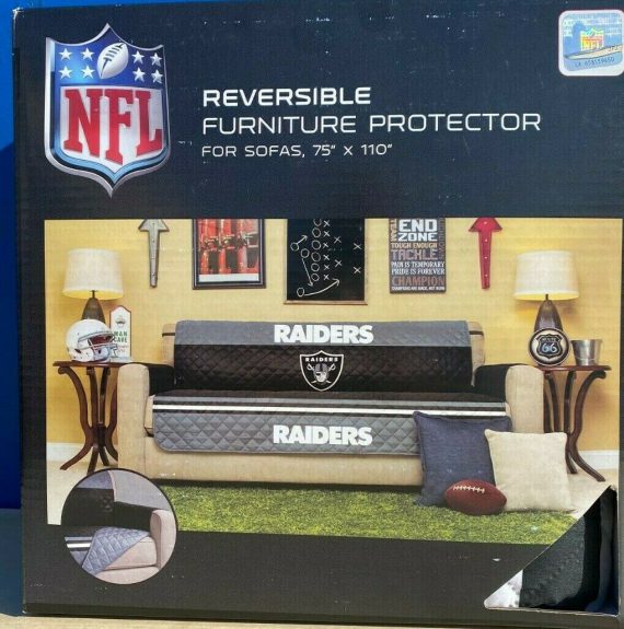 NFL Las Vegas Raiders Logo Mancave Absorbent Reversible Quilted Sofa Couch Cover