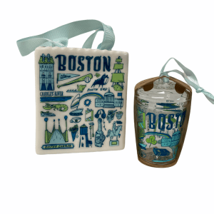 Starbucks Boston Glass Ornaments and Ceramic Gift Card Tote Been There Series
