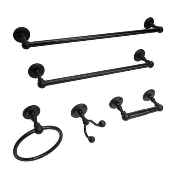 Vanity Art Lorient Lf34-orb 5-Piece Bath Hardware Set with Towel Hook and Ring Toilet Paper Holder Towel Bars in Oil Rubbed Black