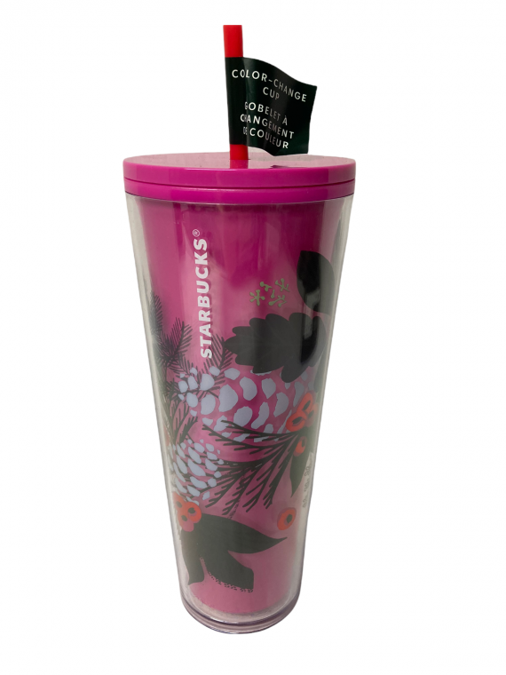Starbucks Christmas Holiday 2021 Pink Poinsettia Venti Tumbler Color Changing
