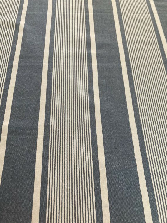 Pottery Barn Bay Stripe Blue Fabric  2 1/8 Yards New Old Stock